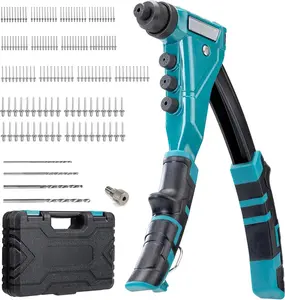 Heavy-Duty Rivet , Pop Rivet  Set, Professional Hand Riveter, Manual Riveting Tool with 160  Rivets, Includes 4 Drill Bits, 4 Tool-Free Interchangeable Nozzles, Storage Case