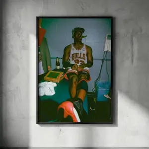Michael Jordan Vintage Locker Room Poster - Iconic MJ Smoking Cigar Print, Chicago Bulls Championship Wall Art Retro Sports Decor for Office