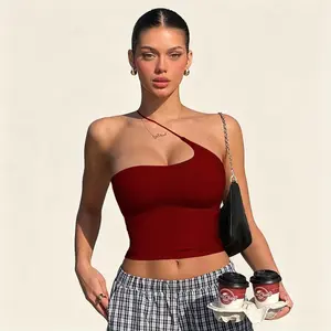 Single shoulder design personalized solid color sling chest pad sexy halter waist yoga sports vest