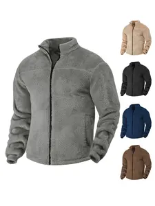 Men's Long Zipper Design Soft Polar Fleece Jacket, Lightweight Warm Outdoor Activity Coat, Casual Zipper Coat, Fashionable Fall Winter Lining
