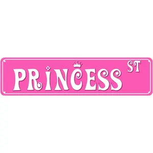 Home Pink Girls Room Wall Decor for Bedroom Princess Girl Sign Wall Art Street Signs Vintage Metal Tin Sign 4*16 Inches