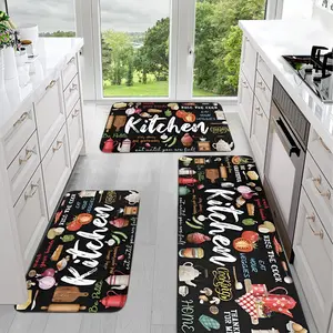 JIT 1pc Simple Flannel Colorful Kitchen and Fruit Carpet Pattern Decorative Rug Kitchen Rug Set, Flannel Side Cushion Set Floor Mat Non-slip Washable Side Soft Rug, Suitable for Kitchen, Laundry Room Carpet Machine Washable Rug