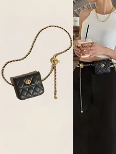 Women's Elegant Quilted Design Chain Belt Bag Detachable, Style Fashionable Mini Pu Leather Fanny Pack for Daily Used, Casual Trendy Versatile High-quality Daily Commuting Bag