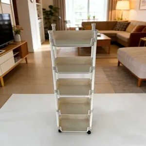 1PC 5-layer multifunctional plastic storage cart with wheels, layered shelving storage rack suitable for bedroom, kitchen, bathroom, living room