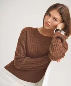 Basic Cashmere Cable Knit Crewneck Sweater