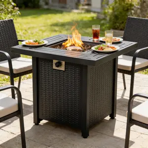 28" Multi-Functional Propane Fire Pit Table – 50000 BTU Black Iron Patio Table, SGS-Certified, Waterproof Cover Included