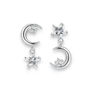 Moon and Star Dangle Drop Earrings for Women