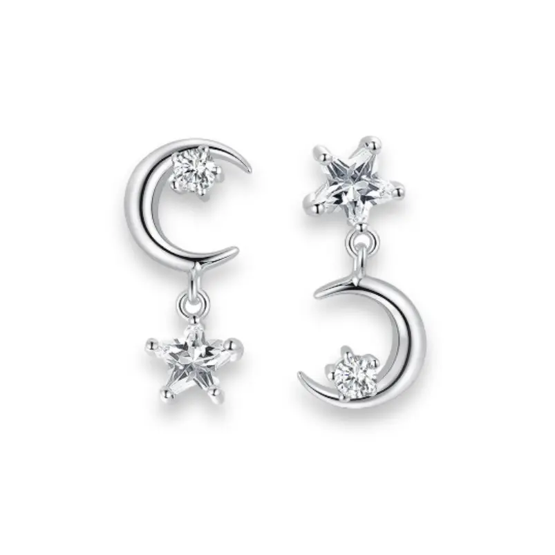 Moon and Star Dangle Drop Earrings for Women