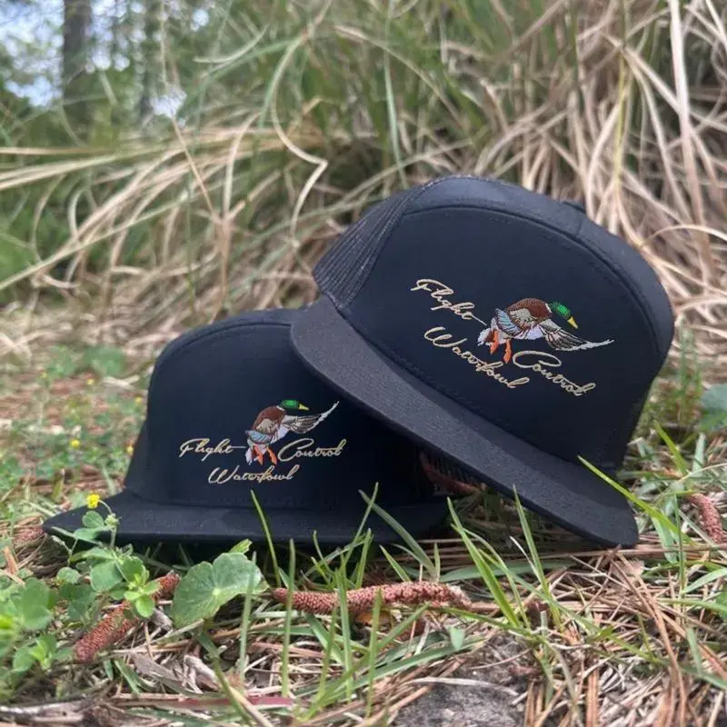 Flight Control Waterfowl Hat – Bottomland Camo Duck Hunting Snapback Trucker Cap for Men & Women, 7 Panel Flatbill Rope Mesh Cap Built for Outdoor Waterfowl Hunting