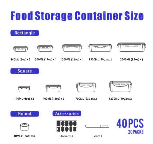 [Valentine’s Day Gift] 40 PCS Extra Large 85oz Airtight Food Storage Containers Set (20 Containers + 20 Lids), Leakproof, Reusable, Microwave & Dishwasher Safe, with Labels & Pen