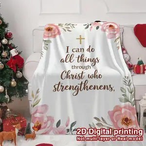 1pc Soft Cozy Flannel Bible Verse Flower Blanket - Adorable Scripture Bedspread for Sofa, Nap Time, Camping| - Comfortable Gift Suitable for, 2D Flat