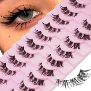 10 Pairs Natural Fluffy False Lashes, Invisible Soft Transparent Band, Easy to Wear and Remove, Perfect for Beginners, Daily Use, Parties, Music Festivals