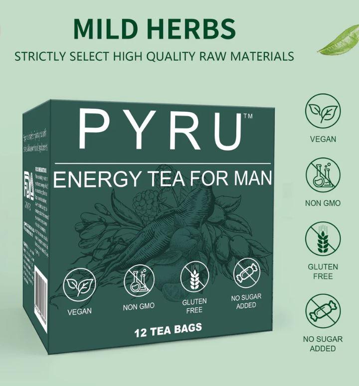 Pyru Tea: Energy Tea For Man, 12-Pack Box - Pure Ingredients, Natural Herbal Infusion