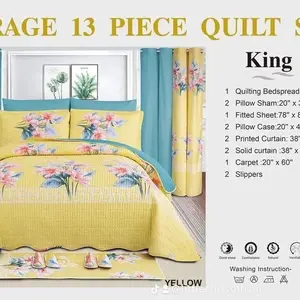 MIRAGE 13 PIECE QUILT SET .                                                    King 1 Quilting Bedspread: 102" x 90" 2 Pillow Sham:20" x 36"+2" 1 Fitted Sheet:78' x 80" +14" 2 Pillow Case:20" x 40" 2 Printed Curtain: 38" x 84" 2 Solid curtain :38" x 84" 1