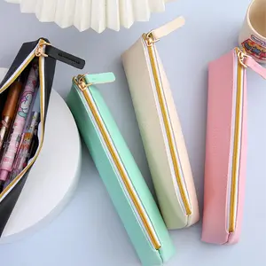 Portable Pencil Case, 1 Count Waterproof PU Leather Stationery Bag with Zipper, Durable Design Stationery Storage Bag for School, Office, and Travel, Office Stationery Supplies