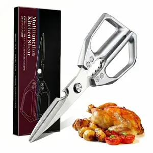 Kitchen Scissors All Purpose -FallFreshness- Stainless Steel Kitchen Shears, Sharp Silver Meat Scissors,Dishwasher Safe, Poultry Shears, Japanese Cooking Scissors for Food, Chicken Bones, and Turkey