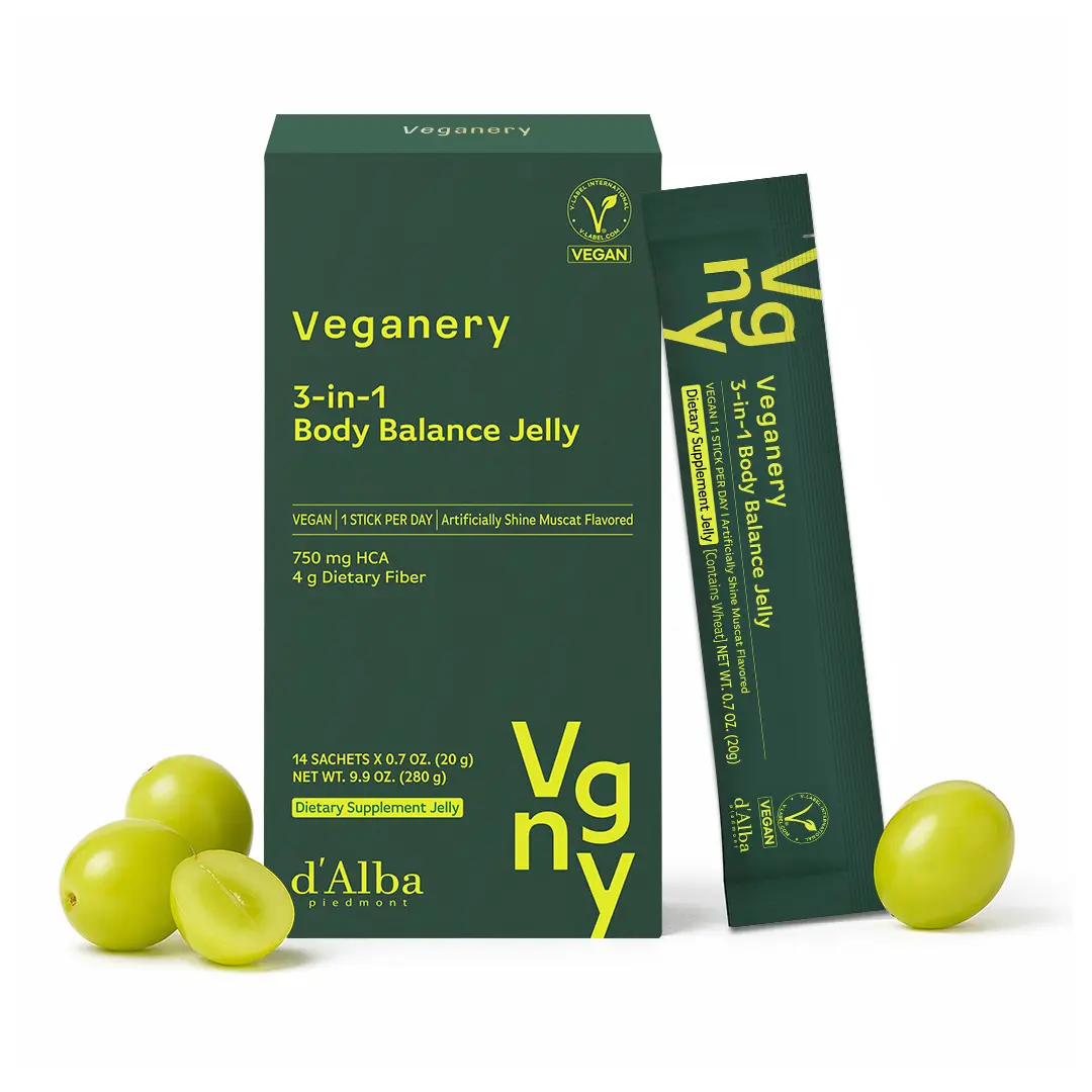 [Veganery] 3-in-1 Body Balance Jelly Dietary Supplement, Vegan Zero Sugar Jelly with Garcinia Cambogia & Dietary Fiber, Shine Muscat Flavor – 14 Sachets