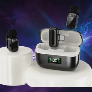 New Wireless Lavalier Microphone with Digital Display Charging Case for Live Streaming Video Recording Noise Reduction Mini Microphone
