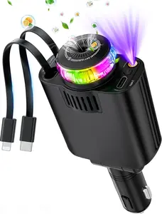 Car Phone Charger 5 in 1 USB-C/Type-C Fast Charging Starlight Retractable Car Charger with 2 Retractable Cable Car Aromatherapy with Air Freshener Diffuser Car Charger Adapter Multi Port Cigarette Lighter Adapter with iPhone 17-12 and Android