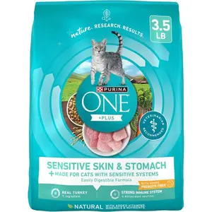 Sensitive Stomach & Sensitive Skin Dry Cat Food, Natural Plus Formula for Adult Cats, Gentle Digestive Support High Protein Cat Kibble, 3.5lb Bag