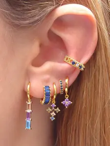 6Pcs Lucky 24K Gold Plated Cubic Zirconia Hoop Earrings Set For Women Multicolor Zircon Stud Earrings Pack Cross Drop Dangle Earrings Stack