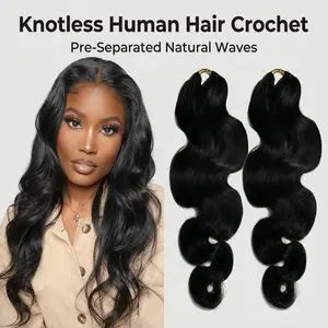 Body Wave Crochet Hair Natural Black 14inch-22inch 60g/Bundle Feather Human Hair Extension Knotless Pre-Separated Crochet Hair Extensions Human Hair