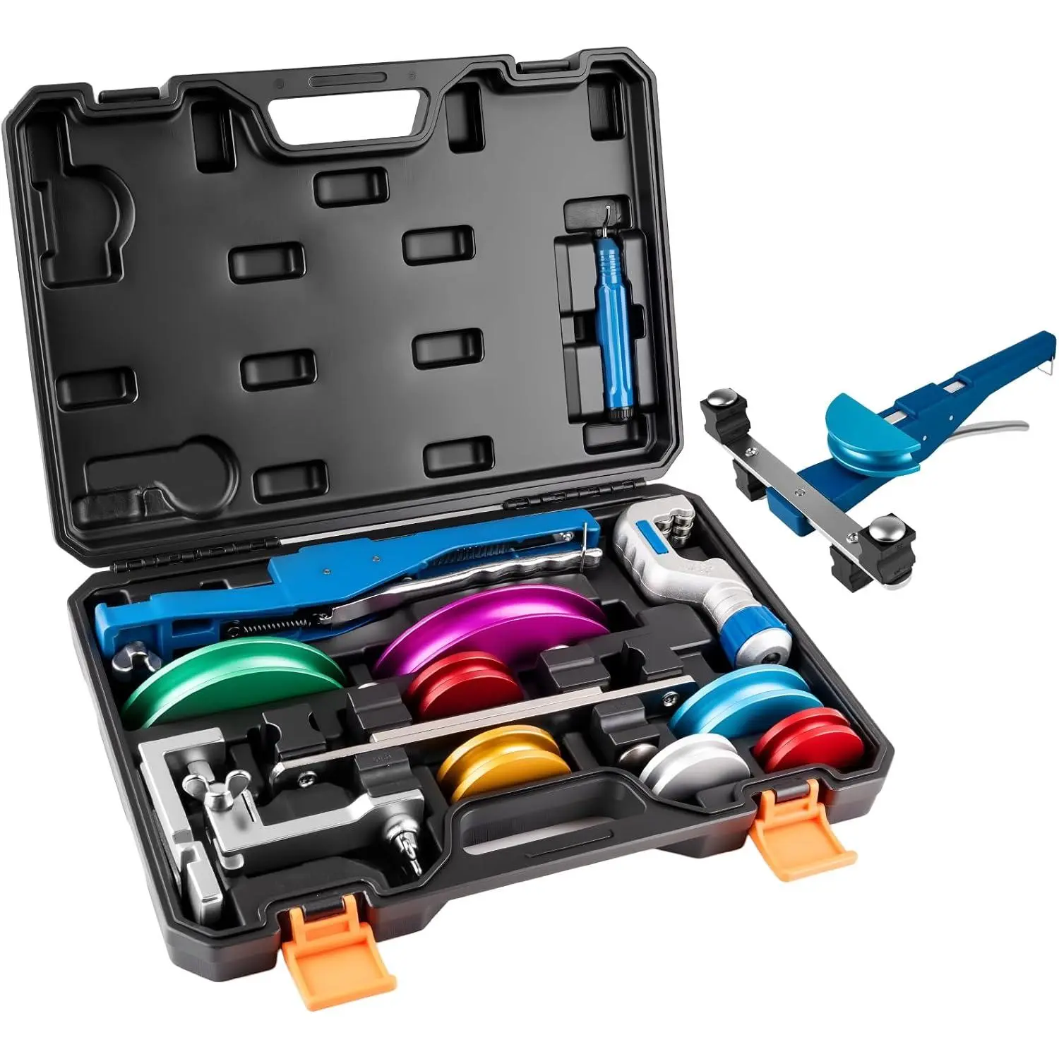 15-Piece Copper Pipe Bending Tool Set, Suitable for Pipes with Outer Diameters from 1/8" to 7/16", HVAC Tool Set, 90-Degree Pipe Bending°   7-Head Forward/Reverse Pipe Bender, Upgraded Version Copper Pipe Bending Tool Suitable for HVAC