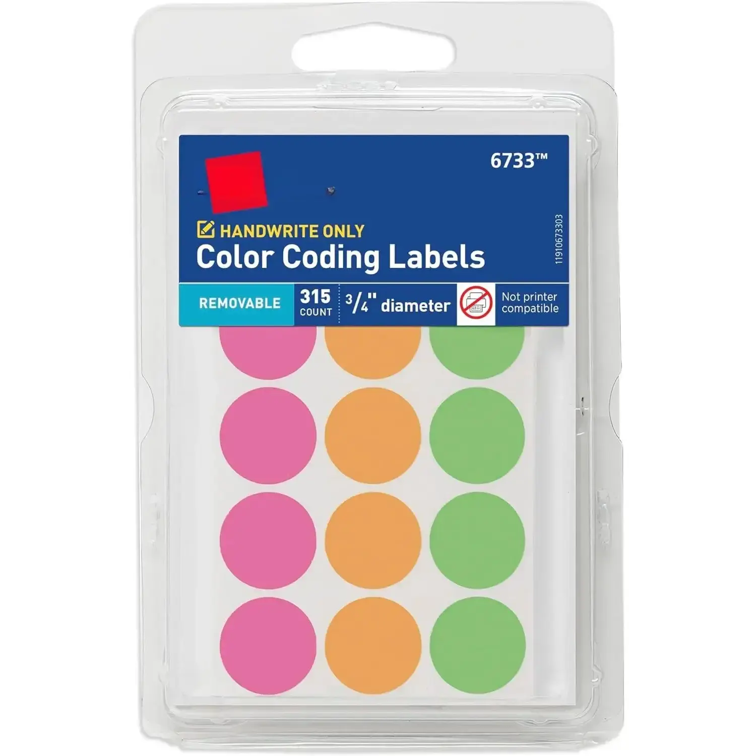 Neon Assorted Colored Small Round Color Coding Labels, 3/4 inch Removable Adhesive Not Printer Compatible Stickers for Handwriting Directly, 315 Count Dot Labels (6733), Neon Colors, Assorted Colored Small Round Stickers