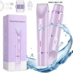 Portable Women's Dual-Head Hair Trimmer, Usb Rechargeable Trimmer, Multi-Functional Two-In-One Pubic Area Trimmer, Electric Shaver for Bikini Line, Legs, Arms, Body, Face