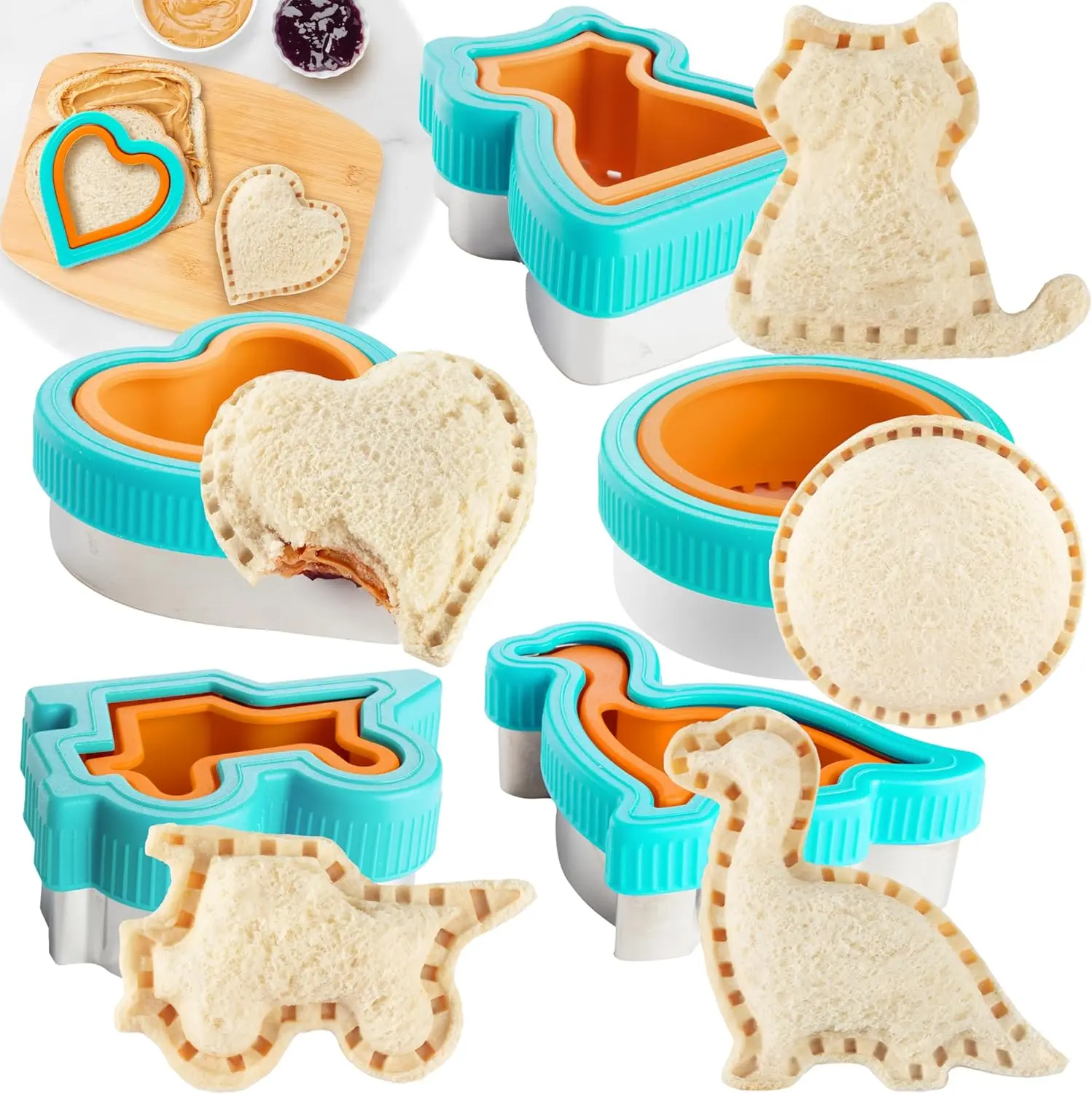 Bentology Sandwich Cutter & Sealer 5pc Value Set - Make Unique Crustless Stuffed Shapes - Peanut Butter Jelly Meals for Bento Lunch Box kids meal prep