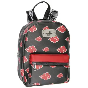 Naruto Akatsuki Sasuke Red Cloud Anti Leaf Faux Saffiano Leather Mini Backpack Bag 11"