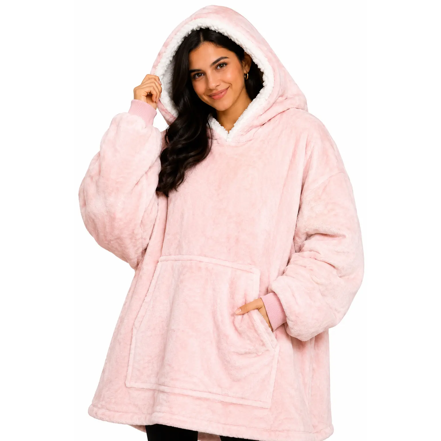Fluffy Blush Pink Oversized Cloud Hoodie - Lightweight, Pocket-Equipped Sweatshirt for Girls, Ladies; Fit for Casual Tops Wear, Lady, Sweatshirts, Oversized Blanket Hoodie, Perfect Gift For Her, Girl, Bright Pink Oversized Women's Hoodies