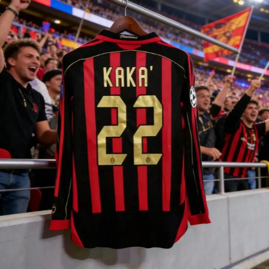 Milan Red Black Retro No.22 Kaká Inspired Soccer Jersey – Long Sleeve Classic Football Fan Shirt, Vintage Game Day Top