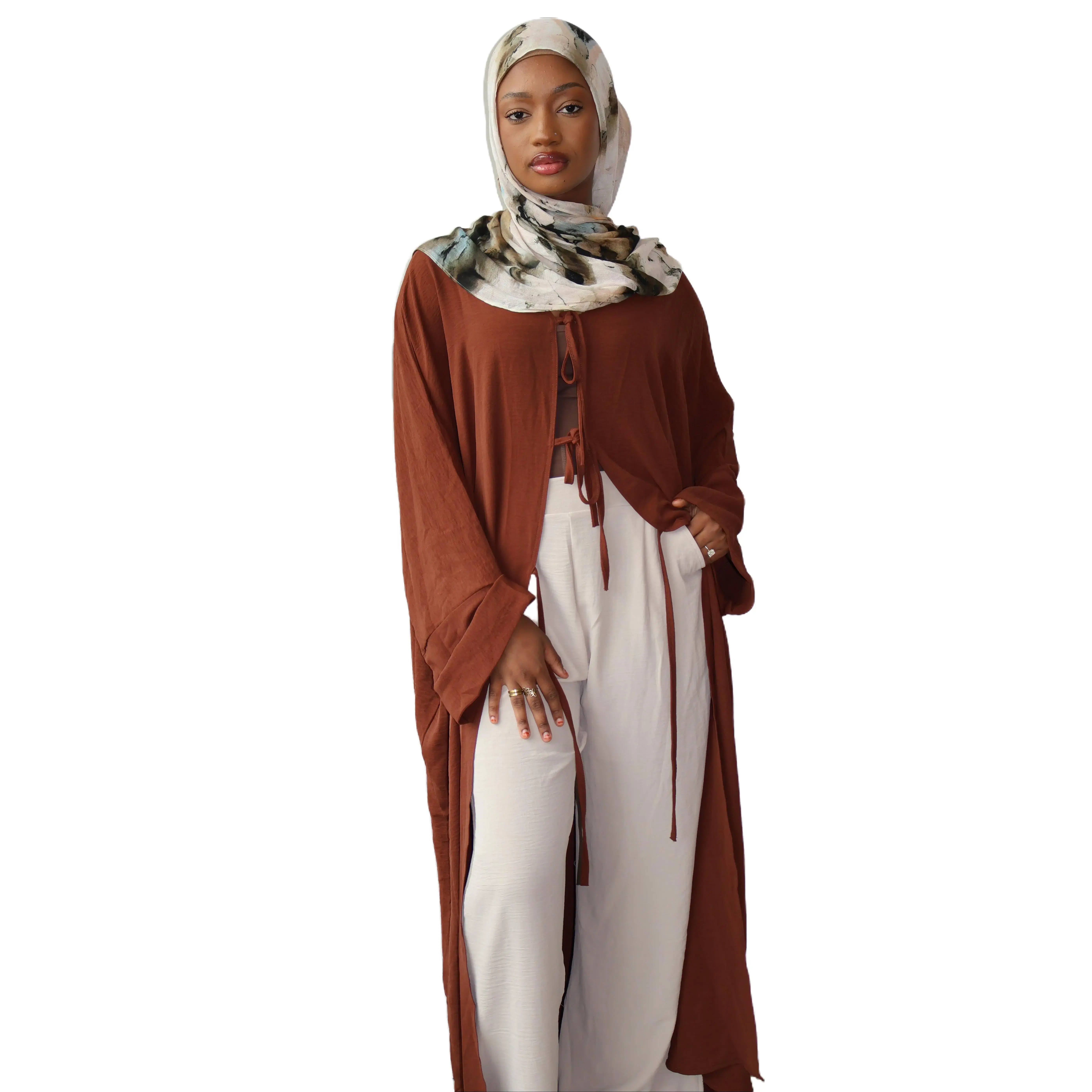 Women's Sahar Ribbon-Tied Open Front Loose Abaya - Loose Long Sleeve Modest Muslim Dress, Adjustable Tie, Breathable Fabric for Autumn Modesty Wear, Loose Abayas