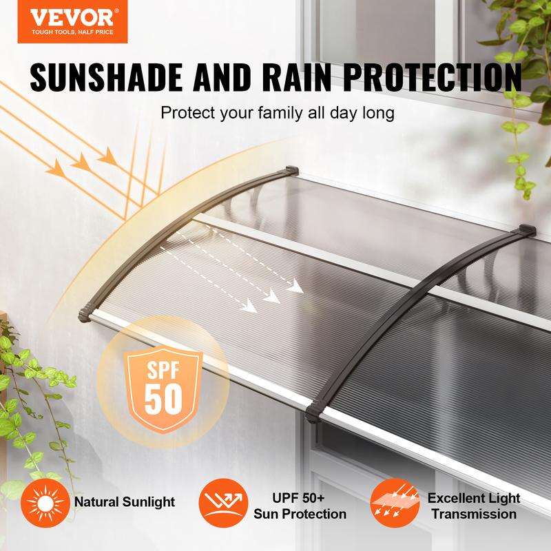 VEVOR Window Door Awning Canopy 40" x 80", UPF 50+ Polycarbonate Entry Door Outdoor Window Awning Exterior, Front Door Overhang Awning for Sun Shutter, UV, Rain, Snow Protection, Hollow Sheet