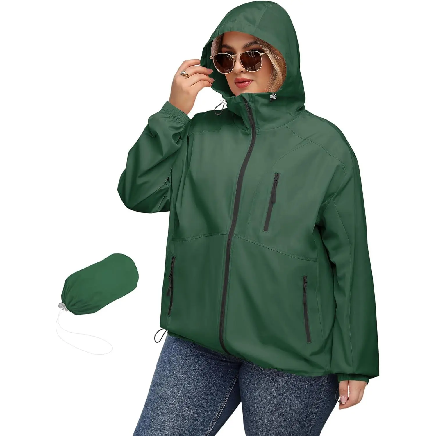 Women's Plus Size Fashion Rain Coats for Outdoor Sports - Waterproof Hooded Color Block Design, Lightweight and Breathable, Tops, Style, Lady, Zipper, Polyester, Jacket, Fabric, Casual, Garment, Fit, Clothes, Outdoors