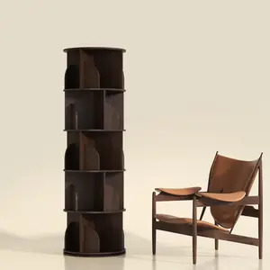 YOWOS Rotating Bookshelf, Small Corner Bookshelf for Small Space, 360 Display Floor Standing Bookcase Storage Rack, Wood Narrow Book Shelf Organizer for Bedroom, Living Room (Wood, 5 Tiers)