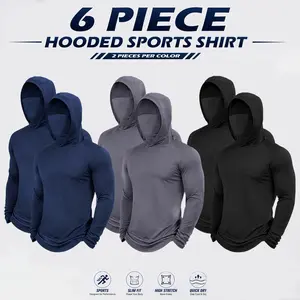 6-Piece Men's All-Day Sun Protection Clothing,Cooling Hoodie with Built-in Mask, Breathable Long Sleeve for Outdoor Work Fishing Running， Athletic Activewear ， t shirt，fathers day gifts 2026