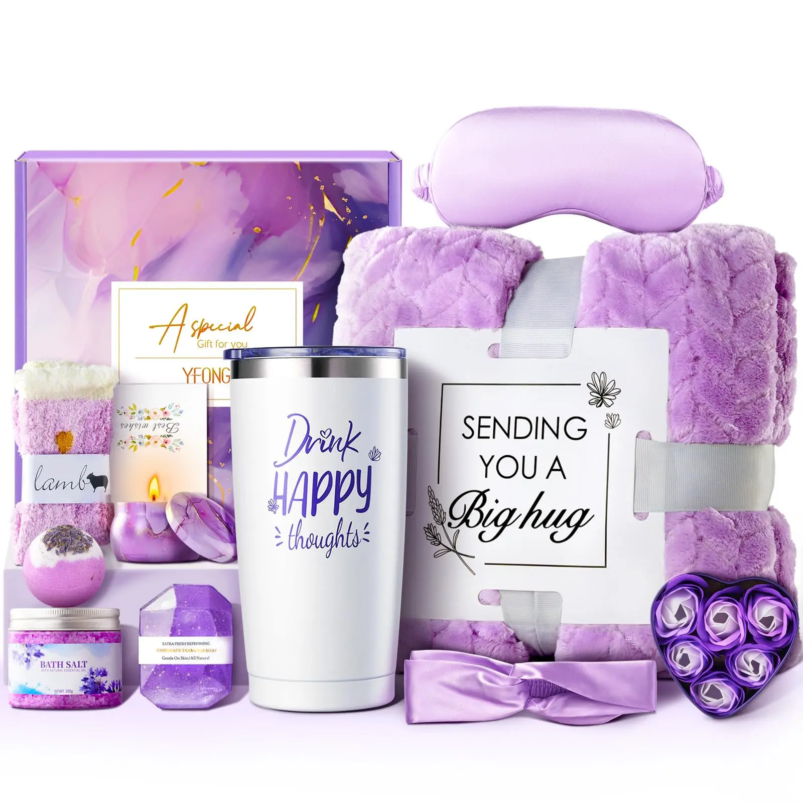 Mothers Day Gifts for Mom Wife Grandma Daughter Friends Sister, Easter Basket, Happy Birthday Gifts for Women Her Friend Sister, Self Care Gift Get Well Relaxing Spa Gift Basket Set - Lavender