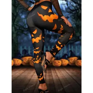 Women’s fashion Halloween leggings with pumpkin and ghost pattern, new Halloween collection, perfect for parties