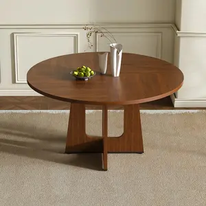 47" Round Dining Table for 4 - Farmhouse Kitchen Table, Rustic Wood Grain Finish, 300lb Heavy Duty, Easy Assembly for Small Space - Walnut