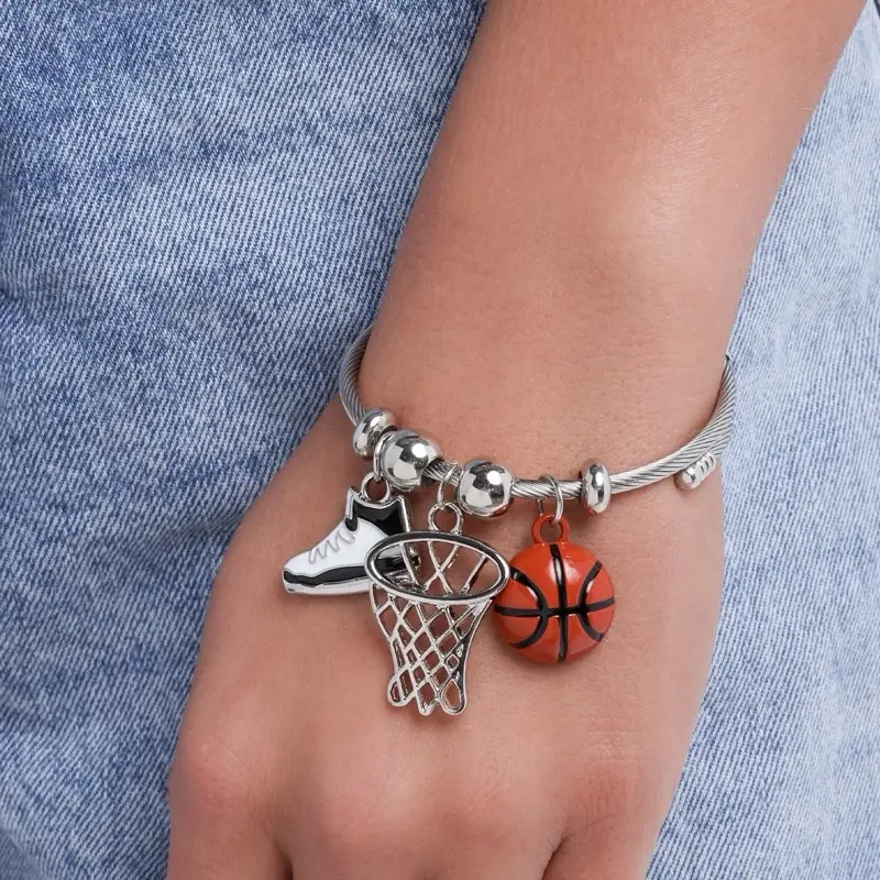 Full Court Advantage Basketball Charm Bracelet with Shoe and Net Charms for Sports Enthusiasts