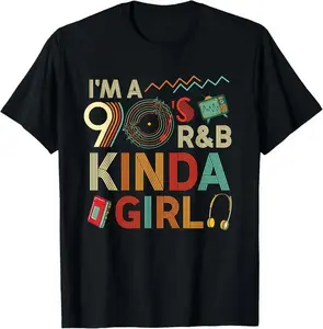 Unisex "I'm A 90's R&B Kinda Girl" T-Shirt Vintage 90s Music Graphic Design Retro Cassette Tape & Record Player Tee Casual Crew Neck Top Nostalgic Streetwear For R&B Lovers & 90s Kids