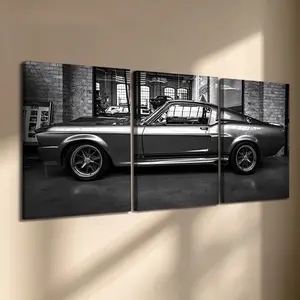 3 Pcs/Set Wooden-Framed Canvas Painting Car Pattern, Classic American Muscle Car Triptych Canvas Wall Art for Living Room, Bedroom & Man Cave, Garage, Office Decoration, Modern Home Decor, Fashion Artistic Ornaments, Artwork