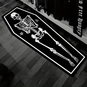 Halloween Skull Print Coffin Shaped Carpet, Creative Unique Holiday Decor Rug, Soft Washable Non-Slip Mat for Living Room Bedroom Hallway Kitchen Balcony Closet, Home Decorative Rug