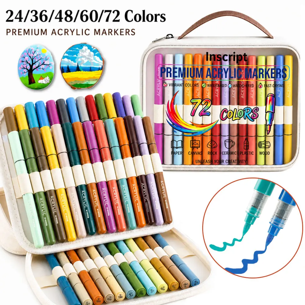 Back to school,72 Colors Acrylic Paint Markers Set,Waterproof Flexible Tip Acrylic Markers,Direct-Liquid Ink System,children's DIY acrylic painting pen,Rock Painting, Books Coloring,Ceramic, Wood, Canvas, Glass, Stone, Fabric,classroom supplies