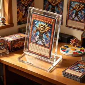 Acrylic Trading Card Display Case for Sports Collectibles, Magnetic Closure and Dustproof Design, Stable Base for Clear Desktop Storage