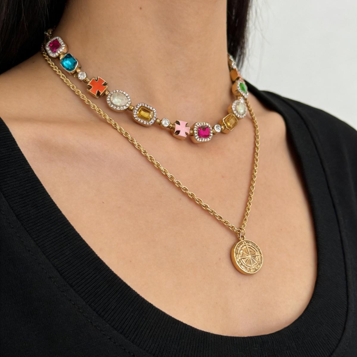 European and American cross-border colorful gemstone gold jewelry chain, fashionable and dazzling, high-end, light luxury, versatile necklace set