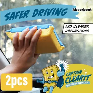 2pcs Large Super Absorbent Anti-Fog Sponge, Suitable for Cars, Mirrors, Glass Etc. - Streak-Free, Easy to Clean, Indoor and Outdoor Use Cleaning Accessory | Optimistic Design | Water-Absorbing SpongeSponge