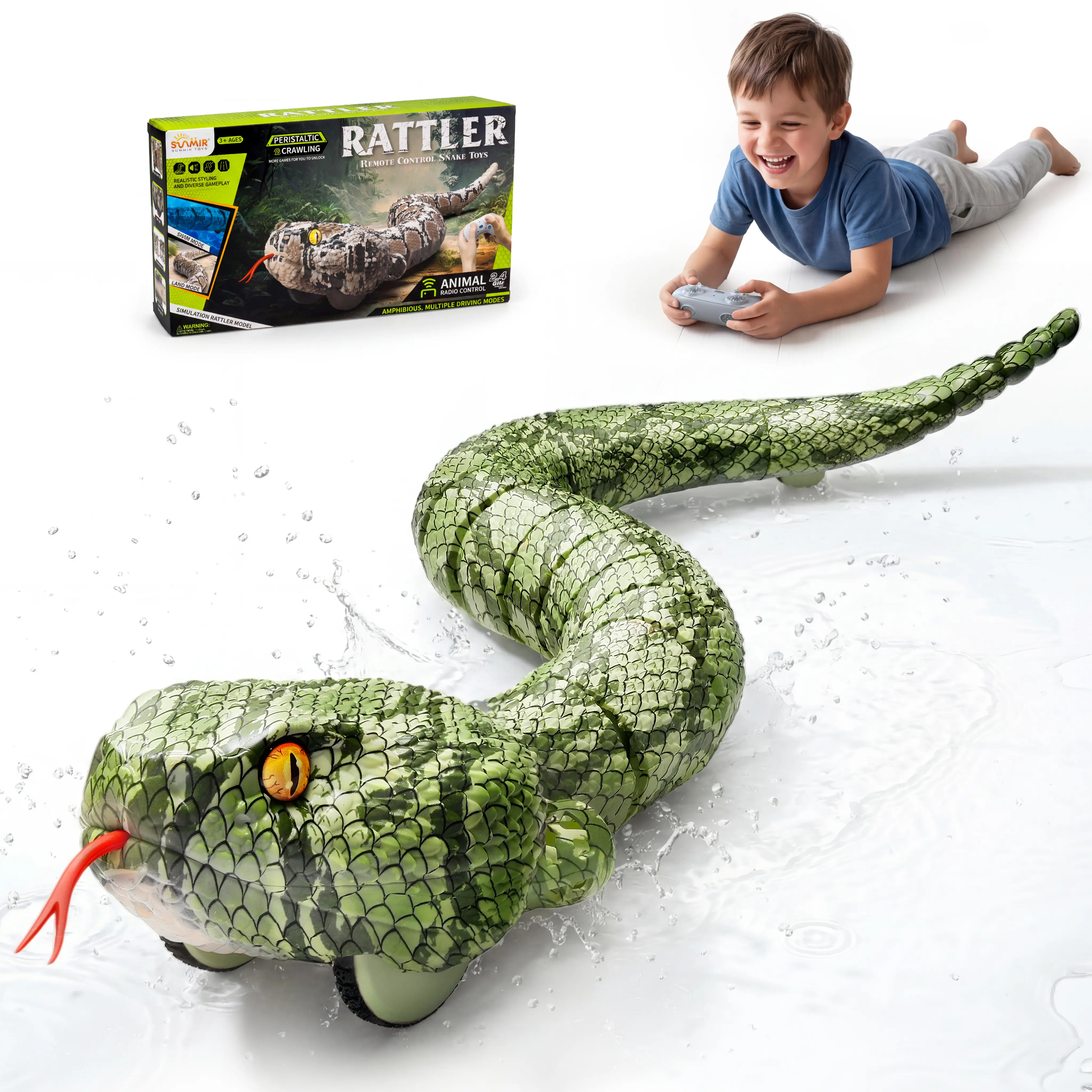 Veeniix SM30S RC Remote Control Snake Toy, Realistic Rattlesnake with Rattle Sound, Scary Prank Toy, Funny Fake Snake for Halloween, Indoor Outdoor Games, Gifts for Boys & Girls Ages 6+